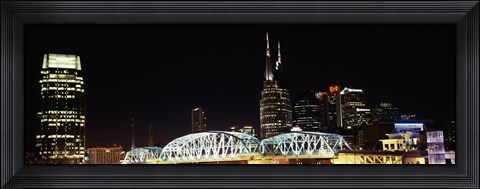 Framed Skylines and Shelby Street Bridge at night, Nashville, Tennessee Print