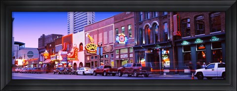 Framed Street scene at dusk, Nashville, Tennessee, USA Print