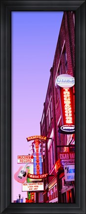 Framed Neon signs at dusk, Nashville, Tennessee, USA Print