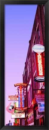 Framed Neon signs at dusk, Nashville, Tennessee, USA Print