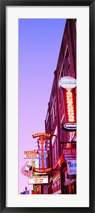 Framed Neon signs at dusk, Nashville, Tennessee, USA Print