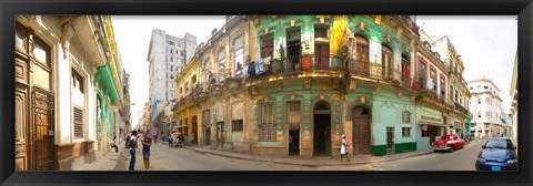 Framed Buildings along a street, Havana, Cuba Print