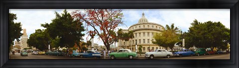 Framed Vintage cars parked on a street, Havana, Cuba Print