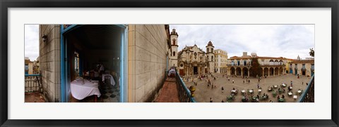 Framed Balcony overlooking the Plaza de la Catedral, Old Havana, Havana, Cuba Print