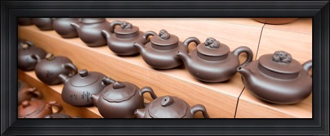 Framed Display of Chinese teapots, Chinatown, Singapore Print