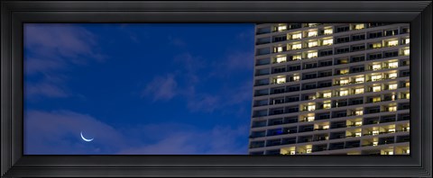 Framed Low angle view of the Marina Bay Sands Shopping Centre with crescent moon, Marina Bay, Singapore Print