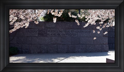 Framed Inscription of FDR&#39;s new deal speech written on stones at a memorial, Franklin Delano Roosevelt Memorial, Washington DC, USA Print