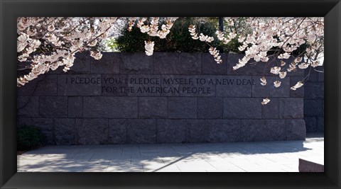 Framed Inscription of FDR&#39;s new deal speech written on stones at a memorial, Franklin Delano Roosevelt Memorial, Washington DC, USA Print