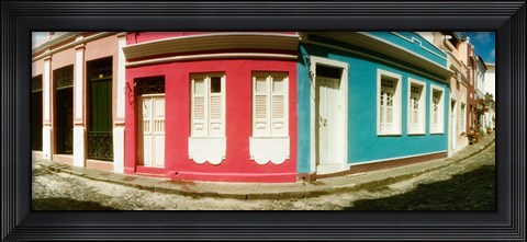 Framed Houses along a street in a city, Pelourinho, Salvador, Bahia, Brazil Print