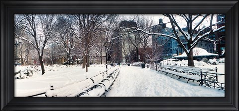 Framed Snow covered park, Union Square, Manhattan, New York City, New York State, USA Print