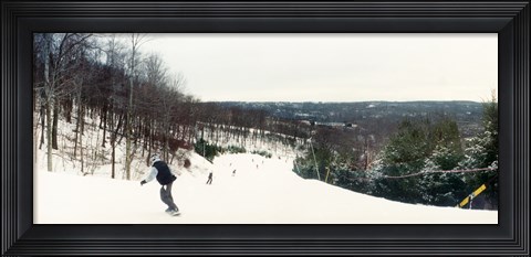 Framed People skiing and snowboarding on Hunter Mountain, Catskill Mountains, Hunter, Greene County, New York State, USA Print