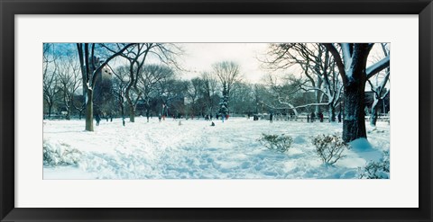 Framed Snow covered park, Lower East Side, Manhattan, New York City, New York State, USA Print