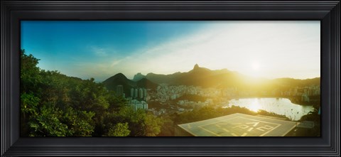 Framed Helipad at the top of Sugarloaf Mountain at sunset, Rio de Janeiro, Brazil Print