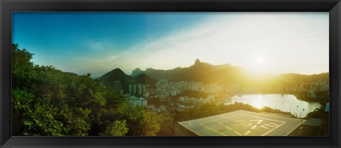 Framed Helipad at the top of Sugarloaf Mountain at sunset, Rio de Janeiro, Brazil Print