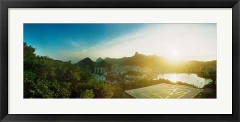 Framed Helipad at the top of Sugarloaf Mountain at sunset, Rio de Janeiro, Brazil Print