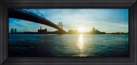 Framed Suspension bridge over a river, Williamsburg Bridge, East River, Lower East Side, Manhattan, New York City, New York State Print