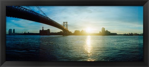 Framed Suspension bridge over a river, Williamsburg Bridge, East River, Lower East Side, Manhattan, New York City, New York State Print