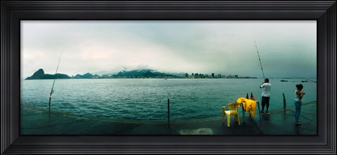 Framed People fishing, Guanabara Bay, Niteroi, Rio de Janeiro, Brazil Print