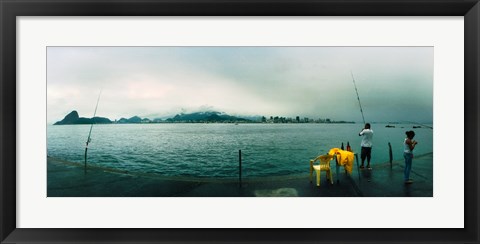 Framed People fishing, Guanabara Bay, Niteroi, Rio de Janeiro, Brazil Print