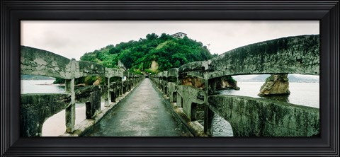 Framed Stone bridge leading to a small island, Niteroi, Rio de Janeiro, Brazil Print