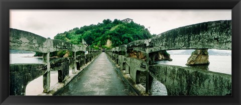 Framed Stone bridge leading to a small island, Niteroi, Rio de Janeiro, Brazil Print