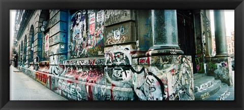 Framed Graffiti covered Germania Bank Building on Bowery Street, Soho, Manhattan, New York City Print