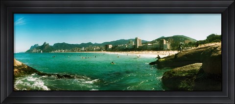 Framed Tourists on the beach, Ipanema Beach, Rio de Janeiro, Brazil Print