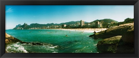 Framed Tourists on the beach, Ipanema Beach, Rio de Janeiro, Brazil Print