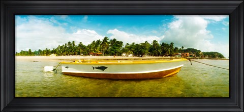 Framed Small wooden boat moored on the beach, Morro De Sao Paulo, Tinhare, Cairu, Bahia, Brazil Print