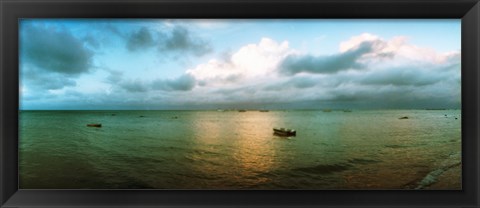 Framed Small wooden boat in the ocean, Morro De Sao Paulo, Tinhare, Cairu, Bahia, Brazil Print