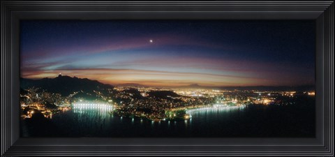 Framed Rio de Janeiro lit up at night viewed from Sugarloaf Mountain, Brazil Print