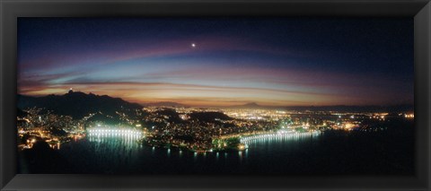 Framed Rio de Janeiro lit up at night viewed from Sugarloaf Mountain, Brazil Print