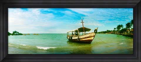 Framed Wooden boat moored on the beach, Morro De Sao Paulo, Tinhare, Cairu, Bahia, Brazil Print