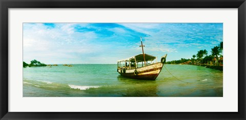 Framed Wooden boat moored on the beach, Morro De Sao Paulo, Tinhare, Cairu, Bahia, Brazil Print