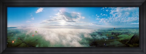 Framed Hot air balloons flying over mountain, Adirondack Mountains, New York State, USA Print