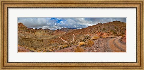 Framed Road passing through landscape, Titus Canyon Road, Death Valley, Death Valley National Park, California, USA Print