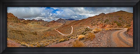 Framed Road passing through landscape, Titus Canyon Road, Death Valley, Death Valley National Park, California, USA Print
