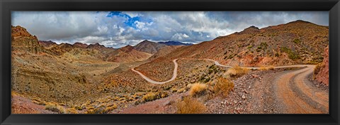 Framed Road passing through landscape, Titus Canyon Road, Death Valley, Death Valley National Park, California, USA Print