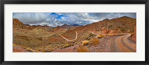 Framed Road passing through landscape, Titus Canyon Road, Death Valley, Death Valley National Park, California, USA Print