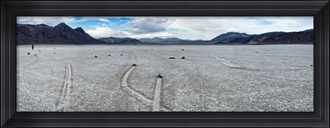 Framed Track created by one of the mysterious moving rocks at the Racetrack, Death Valley, Death Valley National Park, California, USA Print