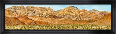 Framed Bushes in a desert with mountain range in the background, Death Valley, Death Valley National Park, California Print