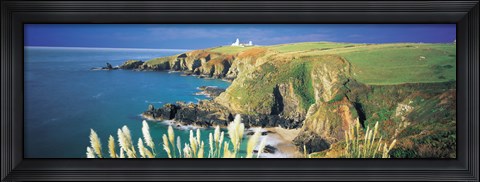 Framed High angle view of a coast, Housel Bay, Lizard Lighthouse, Lizard Point, Cornwall, England Print