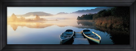Framed Rowboats at the lakeside, English Lake District, Grasmere, Cumbria, England Print