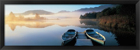 Framed Rowboats at the lakeside, English Lake District, Grasmere, Cumbria, England Print