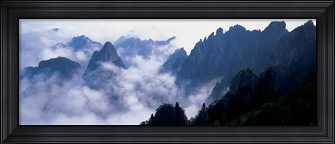 Framed High angle view of misty mountains, Huangshan Mountains, Anhui Province, China Print