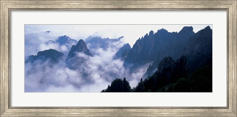 Framed High angle view of misty mountains, Huangshan Mountains, Anhui Province, China Print