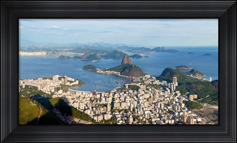 Framed High angle view of the city with Sugarloaf Mountain in background, Guanabara Bay, Rio De Janeiro, Brazil Print