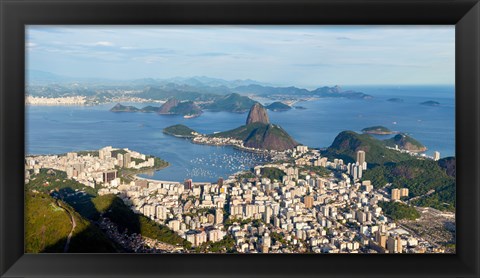 Framed High angle view of the city with Sugarloaf Mountain in background, Guanabara Bay, Rio De Janeiro, Brazil Print