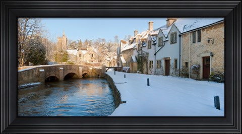 Framed Buildings along snow covered street, Castle Combe, Wiltshire, England Print