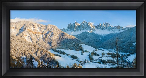 Framed Snowy valley in winter, St. Magdalena, Geisler Spitzen, Val di Funes, Dolomites, Trentino-Alto Adige, South Tyrol, Italy Print